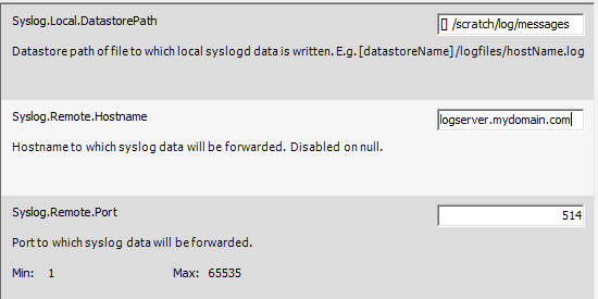 VMware ESXi setting Syslog.Remote.Hostname