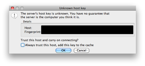 FileZilla: Unknown host key